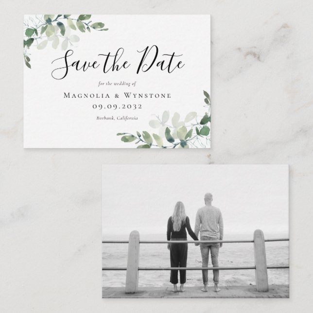 Carte De Correspondance BUDGET Eucalyptus Aquarelle Mariage Enregistrer La (Devant / Derrière)