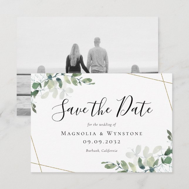 Carte De Correspondance BUDGET Eucalyptus Aquarelle Mariage Enregistrer La (Devant / Derrière)