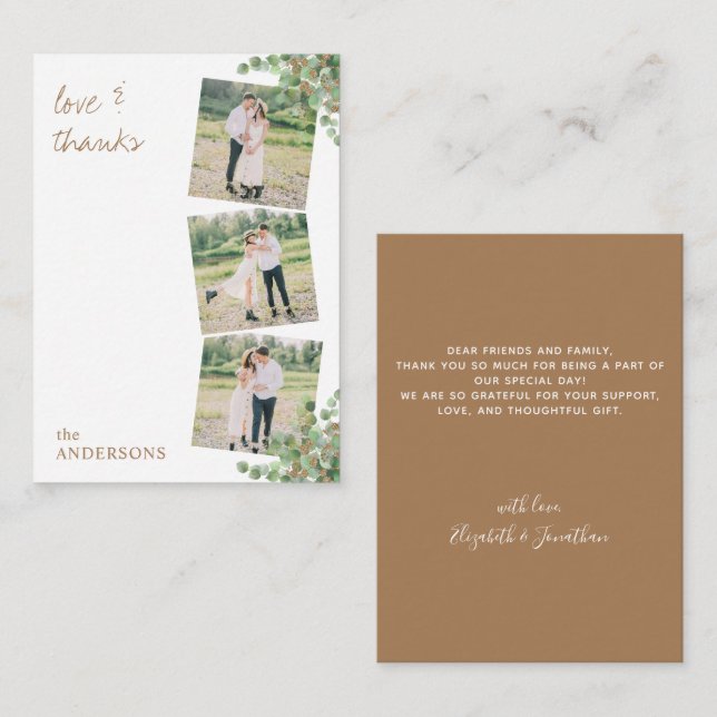 Carte De Correspondance Budget Eucalyptus Foliage Photo Mariage Merci (Devant / Derrière)