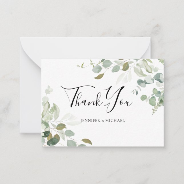 Carte De Correspondance BUDGET Eucalyptus Vert Mariage Merci Note (Devant)