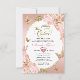 Carte De Correspondance BUDGET Floral Blush Or Papillon rose Mis Quince