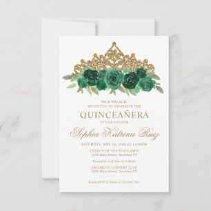 Carte De Correspondance Budget Floral Emerald Green Tiara Quinceañera