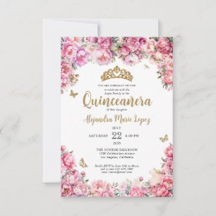 Carte De Correspondance Budget Floral rose or Parties scintillant Tiara Qu