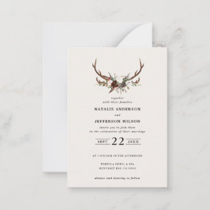 Carte De Correspondance budget Grange rustique cerf fleuri vert mariage