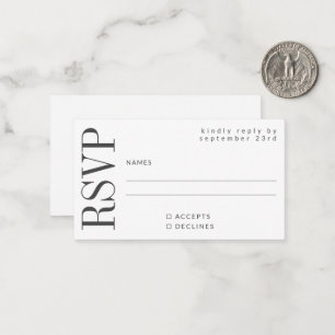 Carte De Correspondance Budget Gras Moderne Simple Noir Blanc RSVP