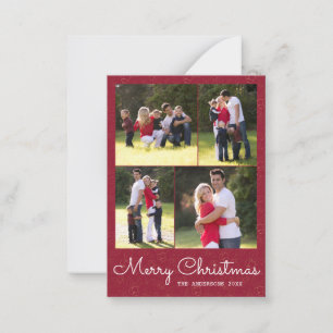 Carte De Correspondance Budget Joyeux Noël Script 4 Photo Red Holly