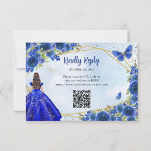 Carte De Correspondance Budget Marine Blue Gold Floral Princesse QR RSVP