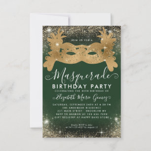 Carte De Correspondance Budget Masquerade Green Gold Glam Parties scintill