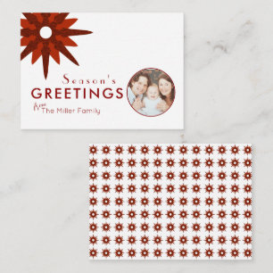 Carte De Correspondance Budget Minimal Rouge & Blanc Snowflake Photo Famil