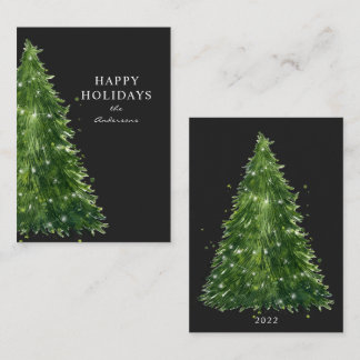 Carte De Correspondance budget minimum aquarelle Noël arbres vacances