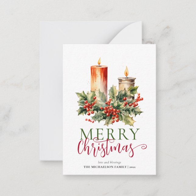 Carte De Correspondance Budget Moderne Bougie Aquarelle Joyeux Noël (Devant)