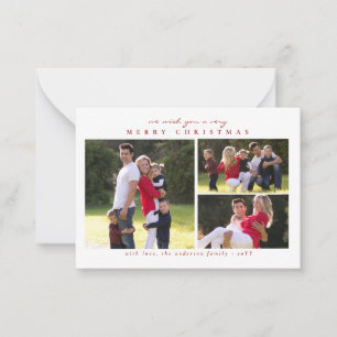 Carte De Correspondance Budget Moderne Joyeux Noël Rouge 3 Photo Holiday