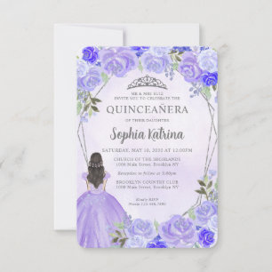 Carte De Correspondance Budget Purple Argent Floral Princesse Quinceañera