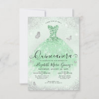 Budget Sage Green Silver Parties scintillant Gown 