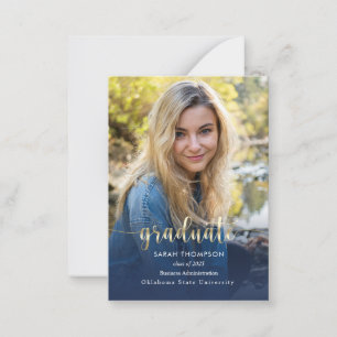 Carte De Correspondance Budget Script Navy Blue Photo Collage Graduation