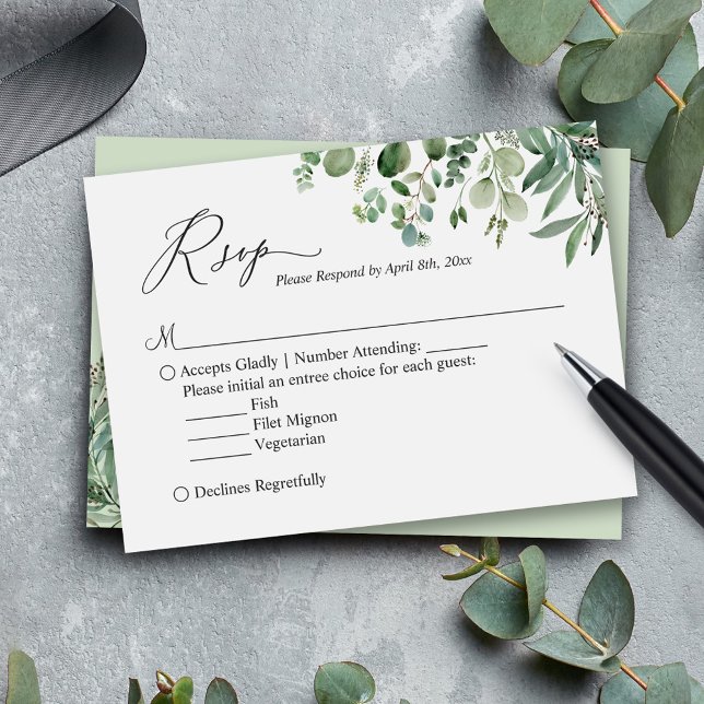 Carte De Correspondance Budget Small RSVP | Eucalyptus Feuilles verdoyants (Créateur téléchargé)