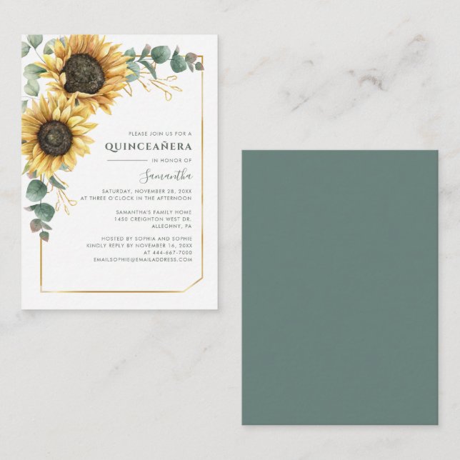 Carte De Correspondance Budget Sunflower Quinceanera 15e anniversaire Invi (Devant / Derrière)