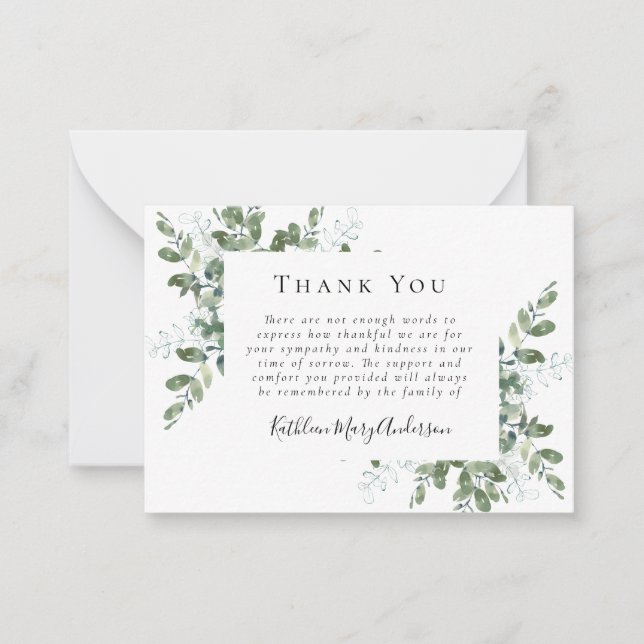 Carte De Correspondance BUDGET Sympathie Eucalyptus Funérailles Merci Note (Devant)