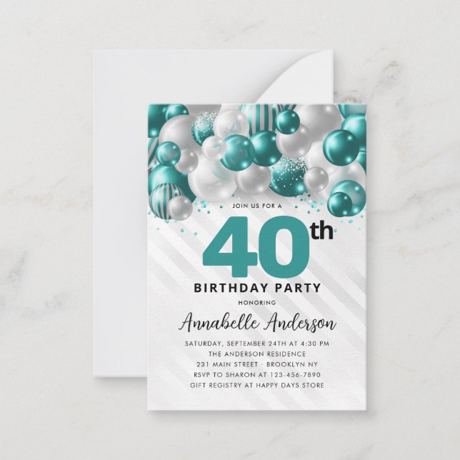 Carte De Correspondance Budget Turquoise Ballons d'argent Parties scintill (Devant)
