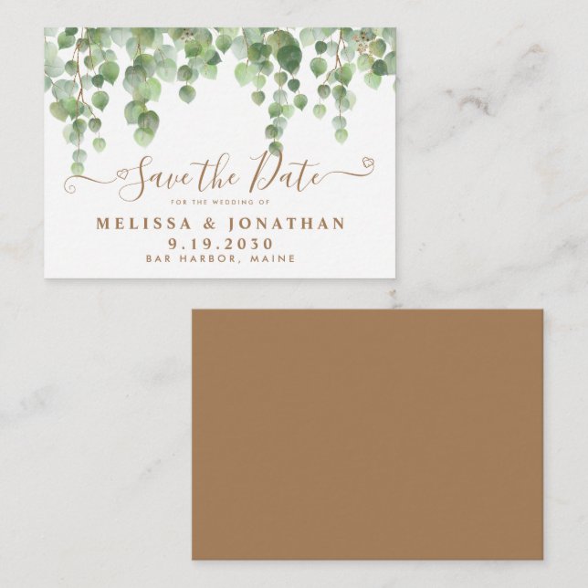 Carte De Correspondance Budget Vert Eucalyptus B Mariage Enregistrer La Da (Devant / Derrière)