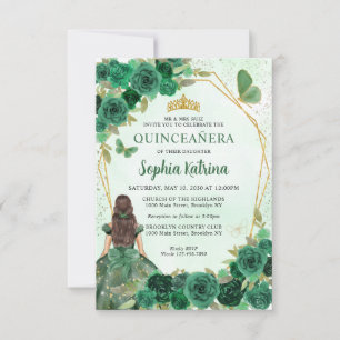 Carte De Correspondance Budget Vert foncé Or Floral Princesse Quinceañera