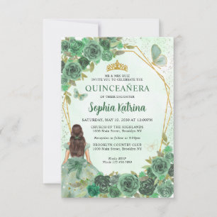 Carte De Correspondance Budget Vert or Floral Princesse Quinceañera