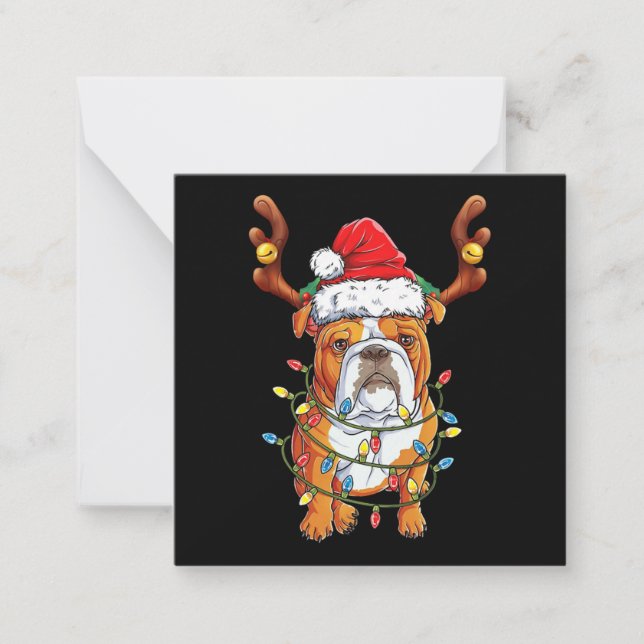 Carte De Correspondance Bulldog Renne Noël Drôle (Devant)
