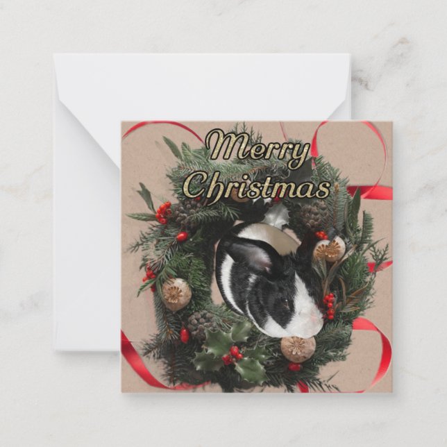 Carte De Correspondance Bunny Wreath de Noël (Devant)