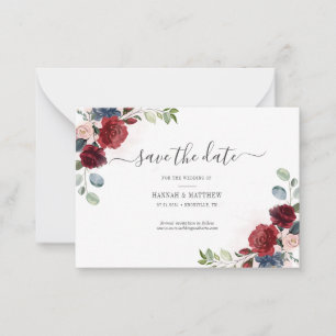 Carte De Correspondance Burgundy Floral Aquarelle Blush Enregistrer La Dat