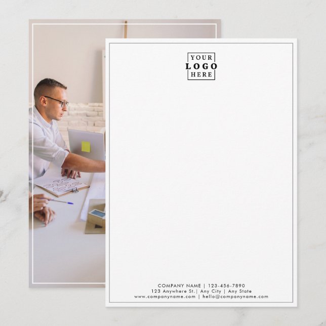 Carte De Correspondance Business Logo Company Branded Photo Gray Border (Devant / Derrière)