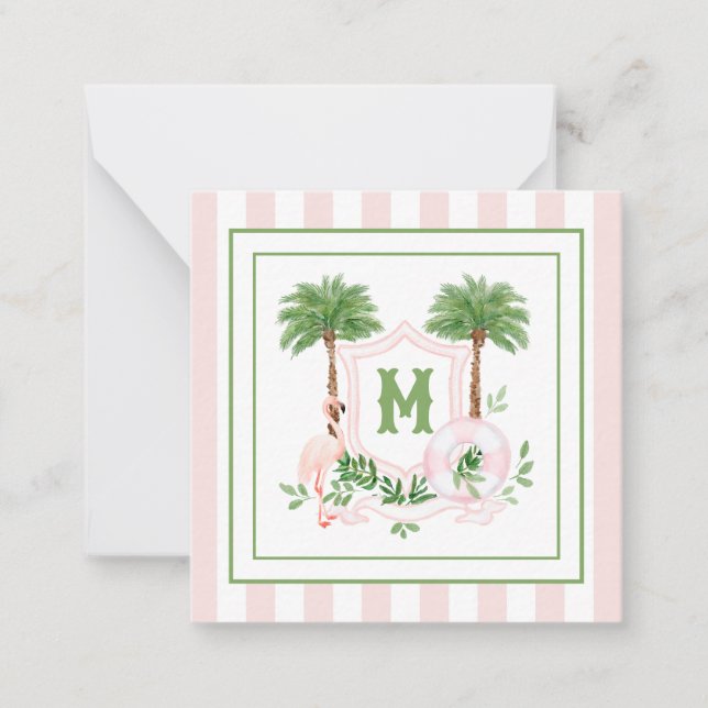 Carte De Correspondance Cabana Rayures Palm Beach Monogramme Blason Enclos (Devant)