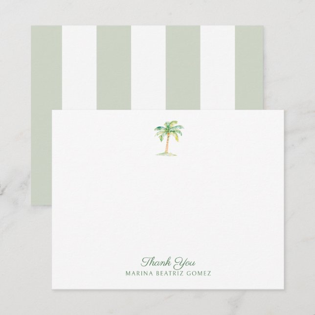 Carte De Correspondance Cabana Vert Côtier Grève Palmier Merci (Devant / Derrière)