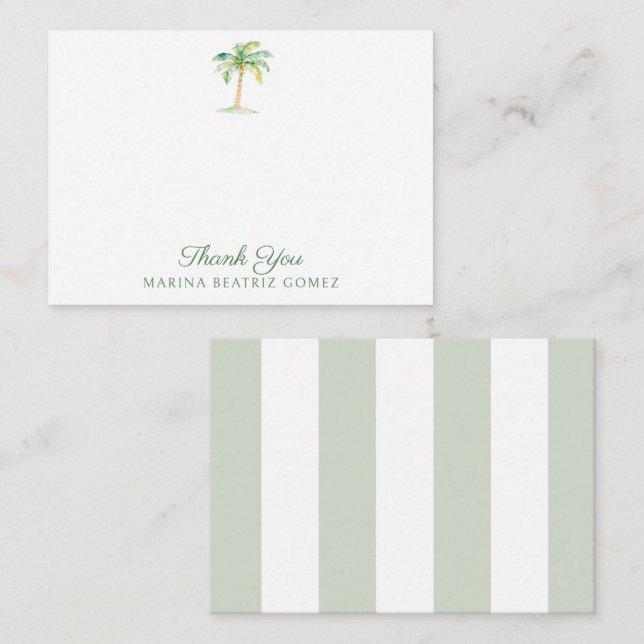 Carte De Correspondance Cabana Vert Côtier Grève Palmier Merci (Devant / Derrière)