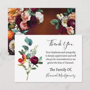 Carte De Correspondance Cabernet Florals Funérailles Sympathie Merci