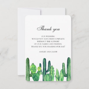 Carte De Correspondance Cactus vert merci. Note de mariage cactées