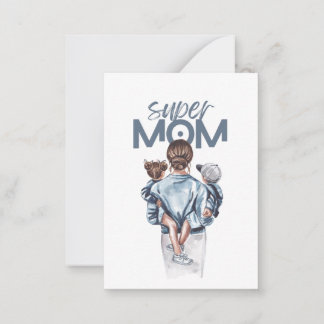 Carte De Correspondance Cadeau de Super Maman personnalisé avec fils et fi
