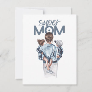 Carte De Correspondance Cadeau de Super Maman personnalisé avec fils et fi