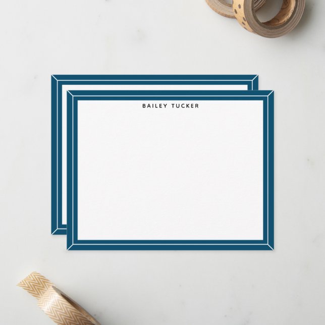 Carte De Correspondance Cadre bleu simple Personnalisé Personnalisé Profes (Devant/Arrière en situation)
