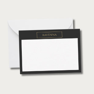 Carte De Correspondance Cadre doré Nom personnalisé Luxe Noir Profond