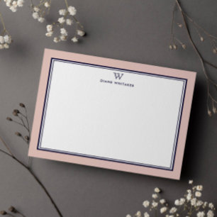 Carte De Correspondance Cadre double monogramme classique NAVY & SALMON