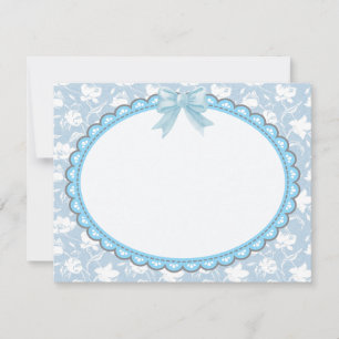 Carte De Correspondance Cadre floral bleu élégant avec nœud ruban