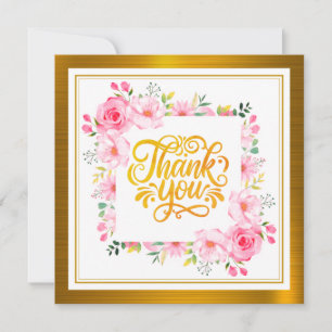 Carte De Correspondance Cadre floral rose aquarelle romantique et cœur