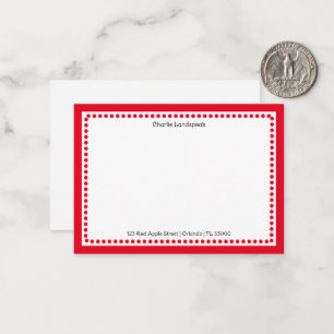 Carte De Correspondance Cadre pointillé rouge classique avec nom et adress