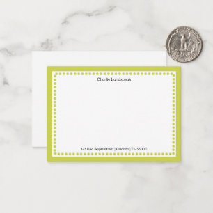Carte De Correspondance Cadre pointillé vert citron classique Nom, Adresse