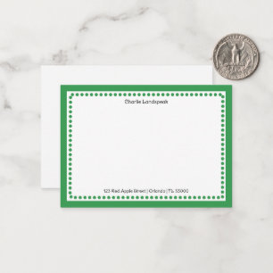 Carte De Correspondance Cadre pointillé vert forêt classique Nom, Adresse