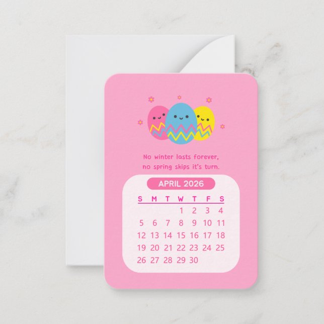 Carte De Correspondance Calendrier mensuel motivant Kawaii d'avril 2026 (Devant)