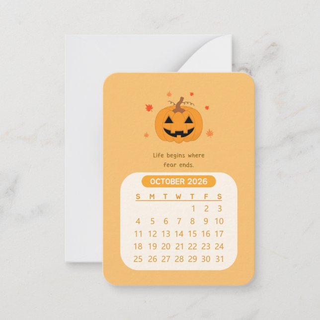 Carte De Correspondance Calendrier mensuel motivant Kawaii d'octobre 2026 (Devant)