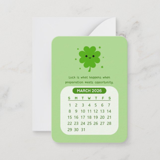 Carte De Correspondance Calendrier Motivationnel 2026 Mars Kawaii mensuel (Devant)