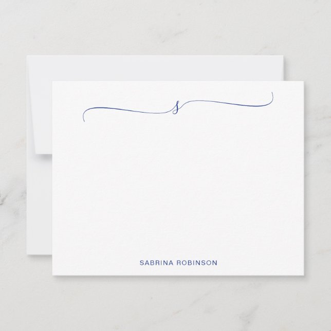 Carte De Correspondance Calligraphie bleu minimaliste classique (Devant)