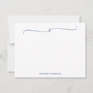 Carte De Correspondance Calligraphie bleu minimaliste classique